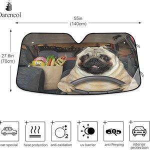 Fun Pug Dog Driving Car Windshield Sun Shade Foldable UV Ray Sun Visor Protector